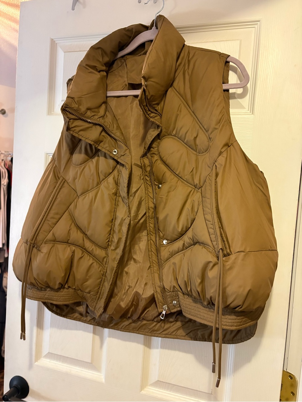 SHEIN Quilted Puffer Vest in Tan